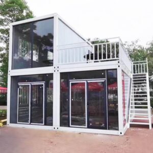 Container House 20ft Modular Prefabricated Container House Two Storey Flat Pack Assemble House Glass Wall Custom Office Villa
